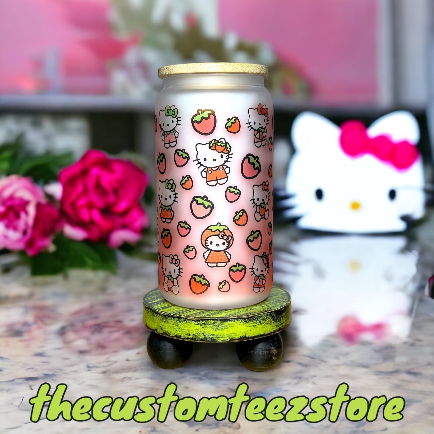 Hello Kitty Hello Strawberry Libbey Glass Can - Custom Teez online | Custom Design T-shirts | You Name It, We Make It - thecustomteezstore