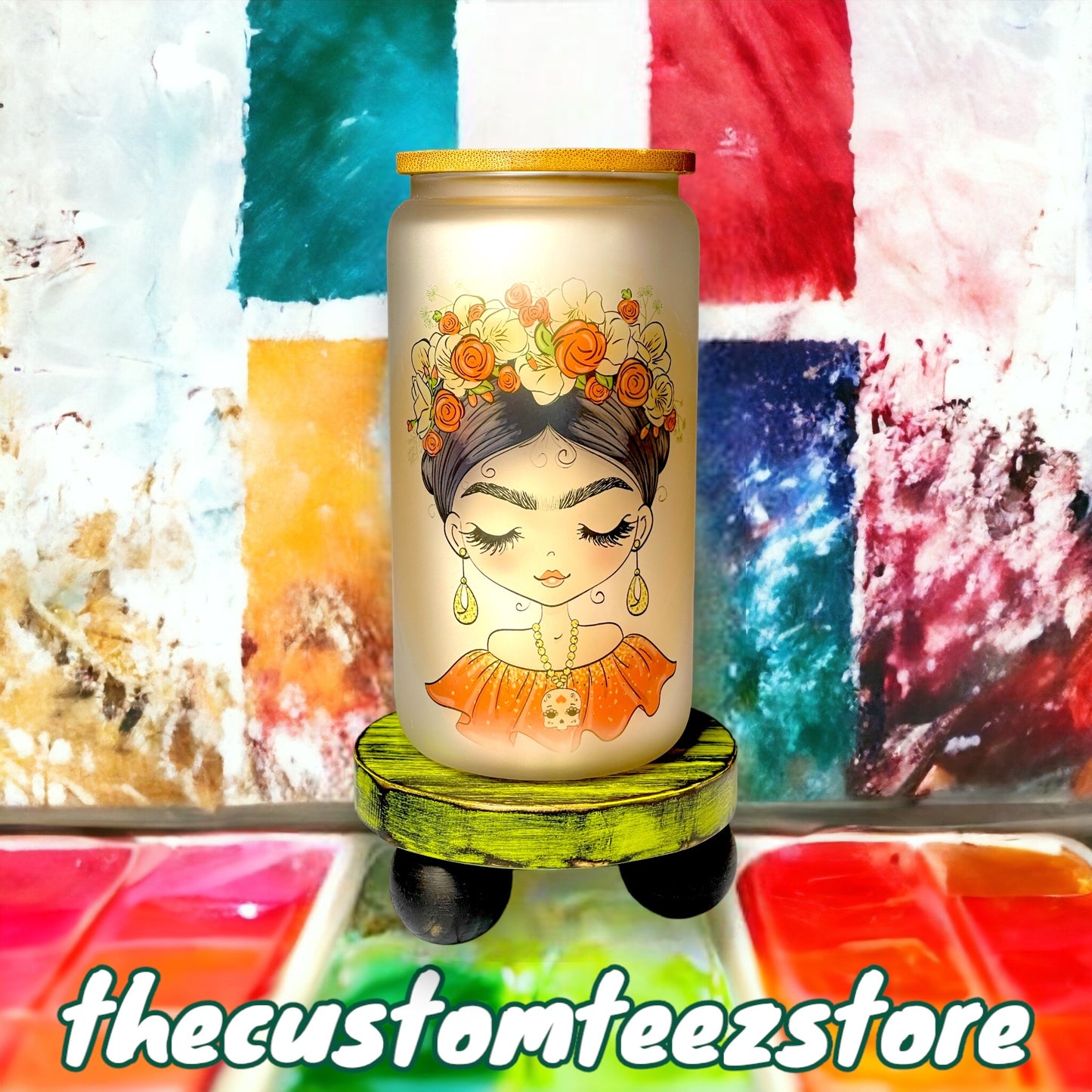 Frida Kahlo Beauty Libbey Glass Can