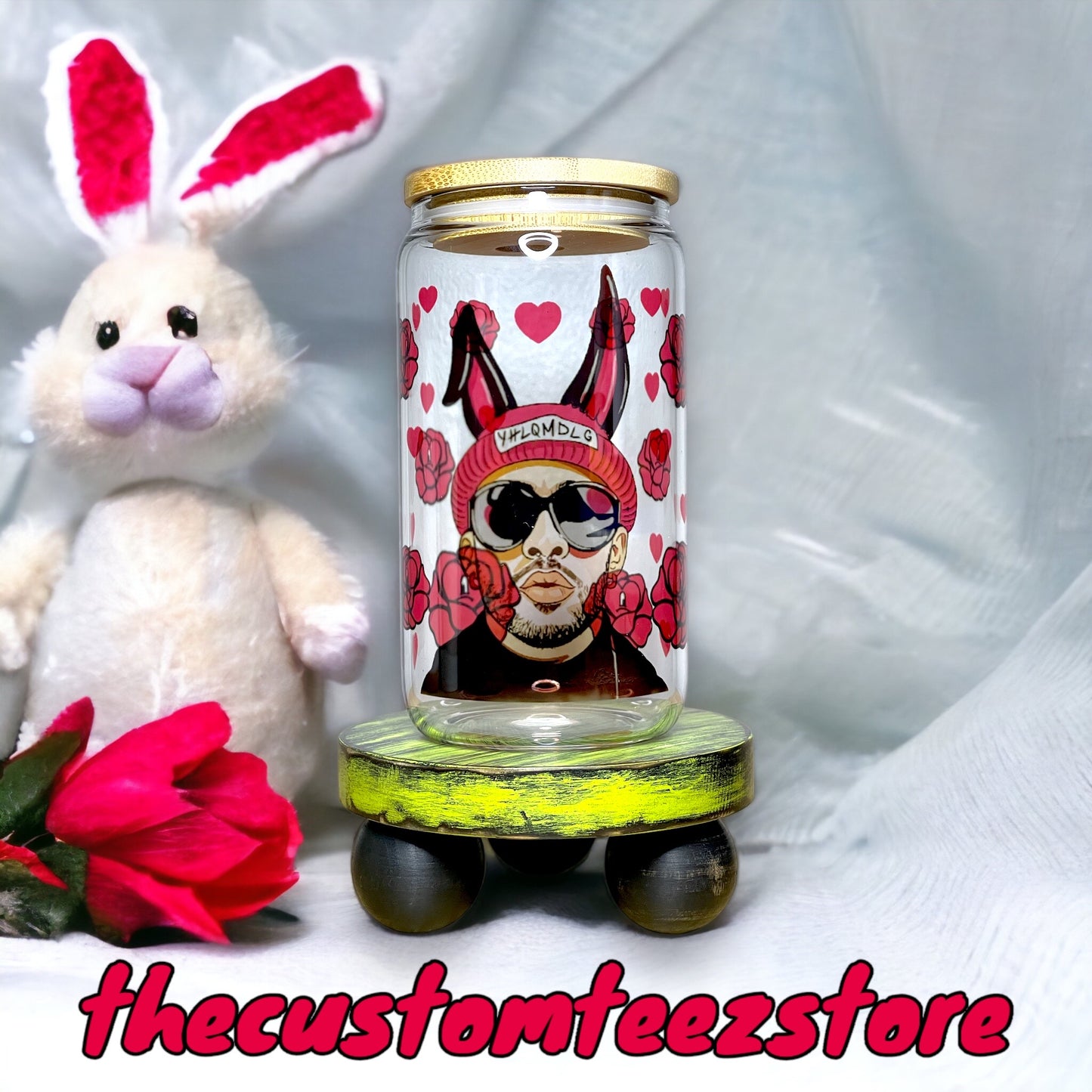 Bad Bunny Valentine Libbey Glass Can